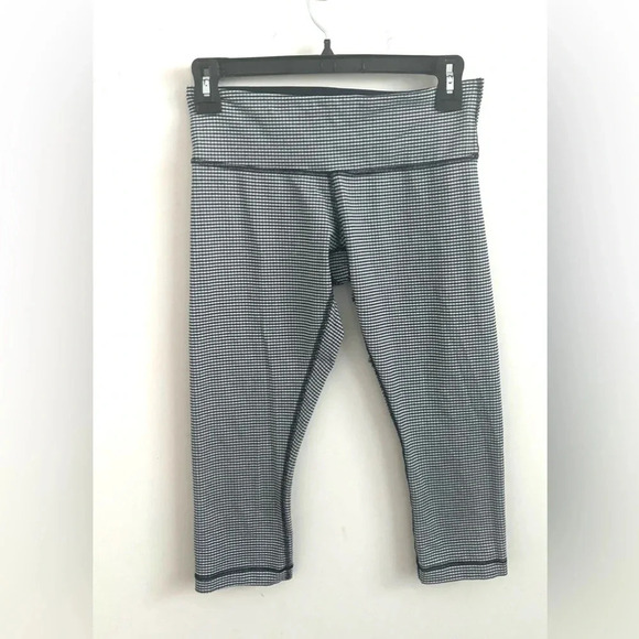 Lululemon Wunder Under Crop II (Roll Down) Gingham leggings White Black 6 yoga - Picture 1 of 7